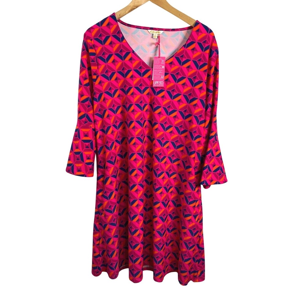 All For Color Womens Wildfire Sandpiper Trail Bell Sleeve Swing Dress L Pink NWT
